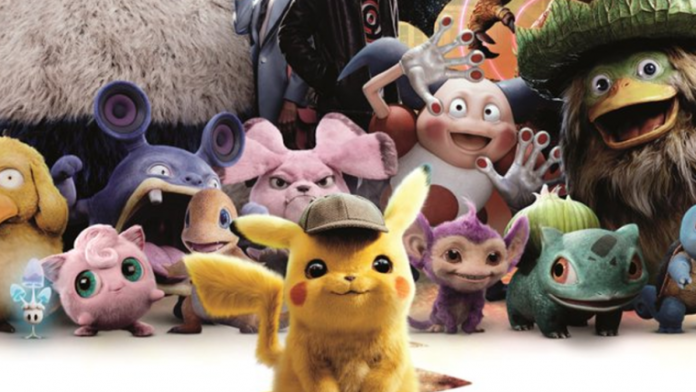 Pikachu (interpretado por Ryan Reynolds) e alguns dos Pokémon presentes no filme.