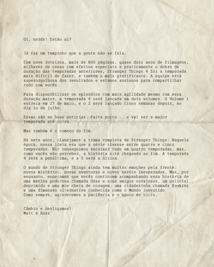 carta dos irmãos duffer aos fãs de stranger things